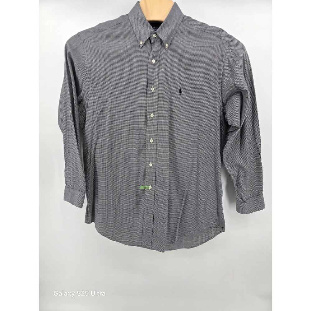 Ralph Lauren Yarmouth Mens 16.5 34/35 Navy Houndstooth Cotton Button Down Shirt - Picture 3 of 7
